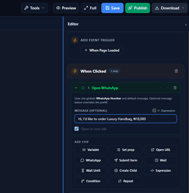 Events Inspector Panel Screenshot